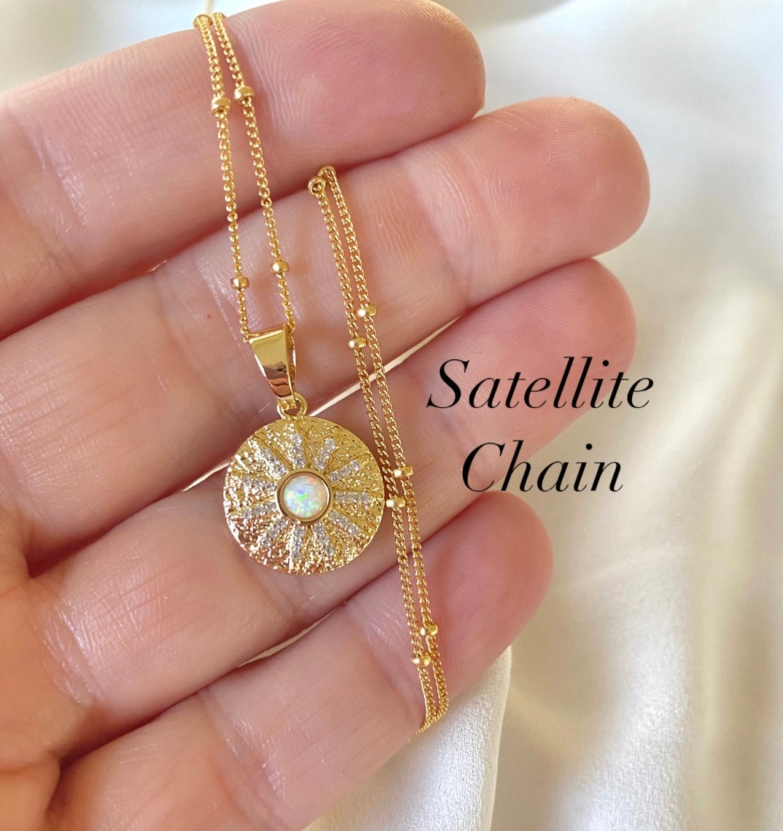 Opal Necklace Opal Coin Pendant Necklace October Birthstone Gold Filled Genuine Opal Charm Crystal Medallion Necklace Minimalist Jewelry