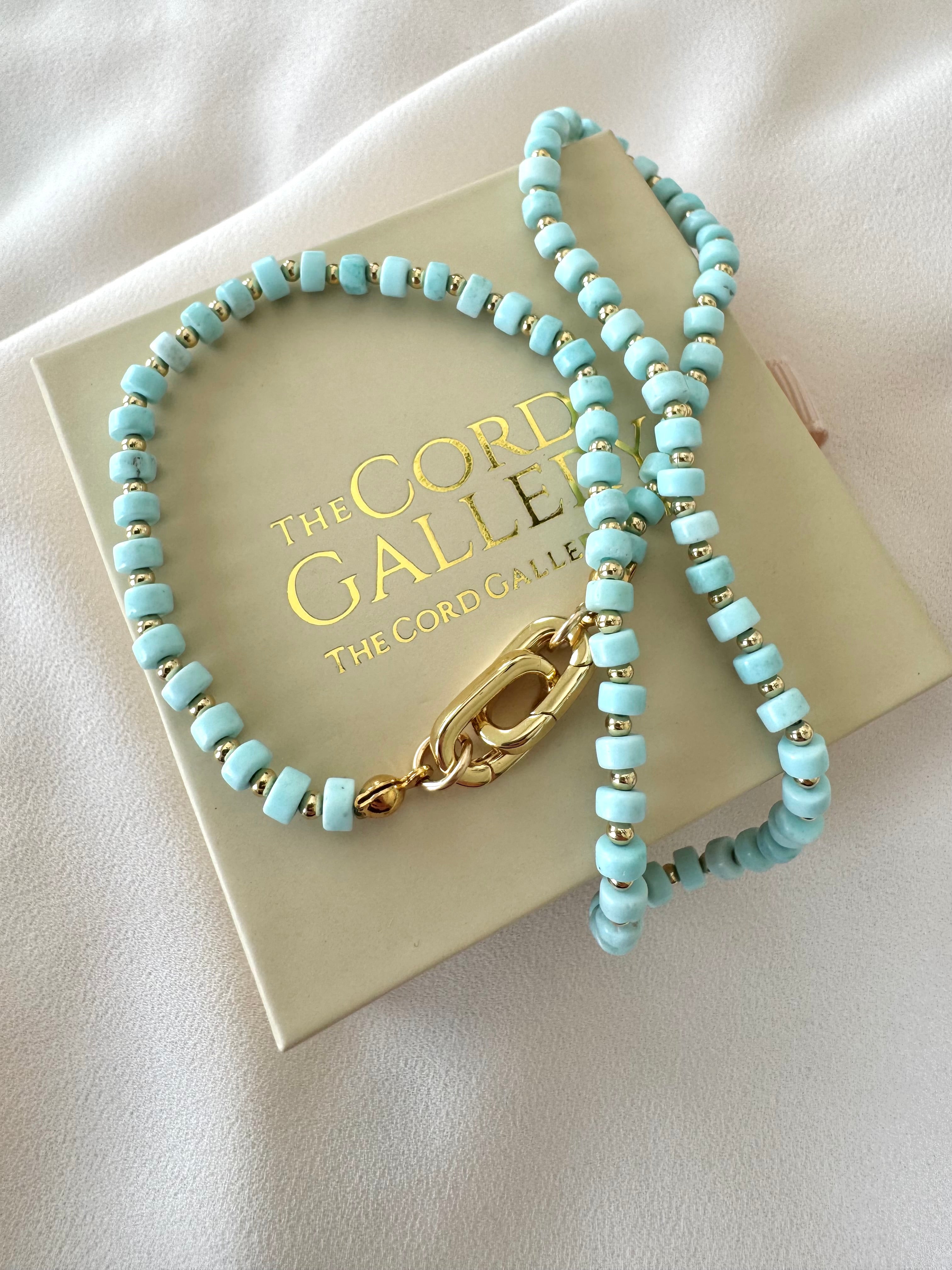 Real Beaded Turquoise Necklace with Large Gold Filled Clasp - December Birthstone