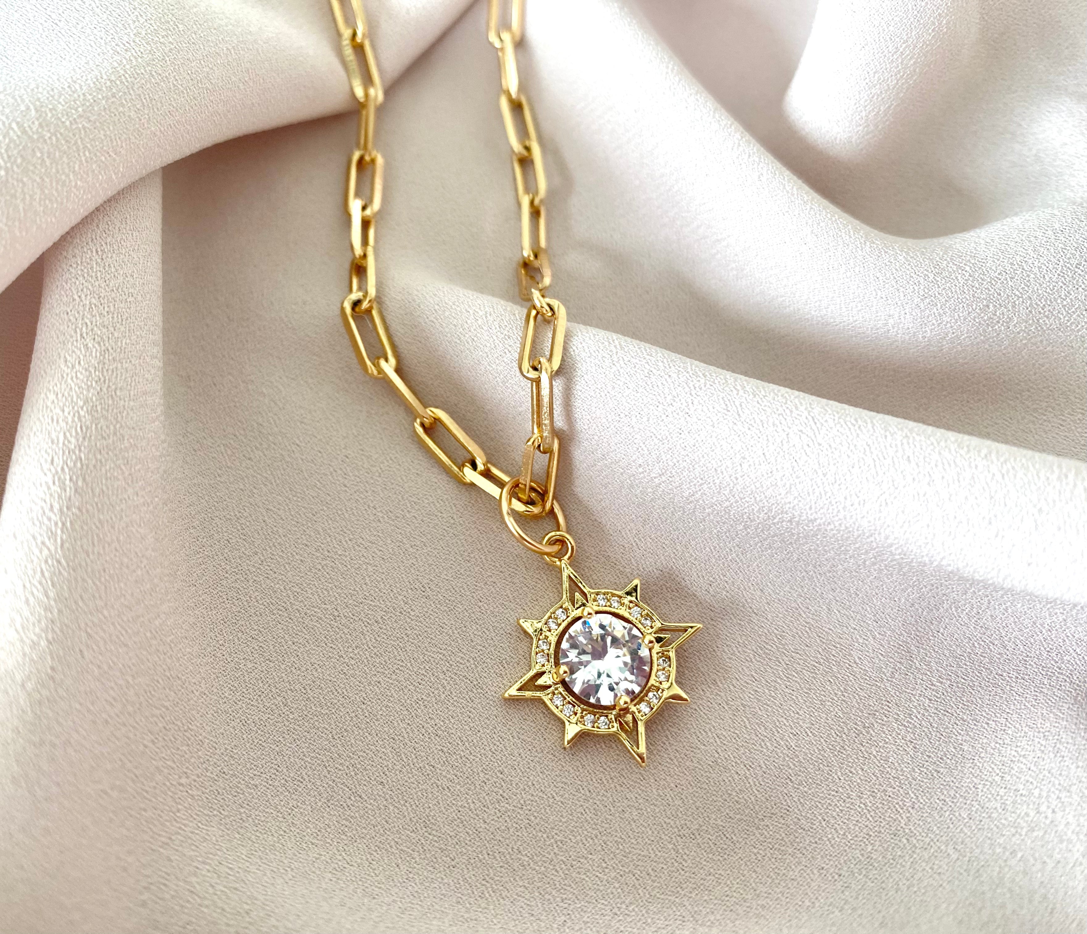 Gold Star Pendant Necklace Gold Filled Paperclip Chain Shiny CZ Micro Pave Necklace Celestial Jewelry Christmas Gift Minimalist Necklaces