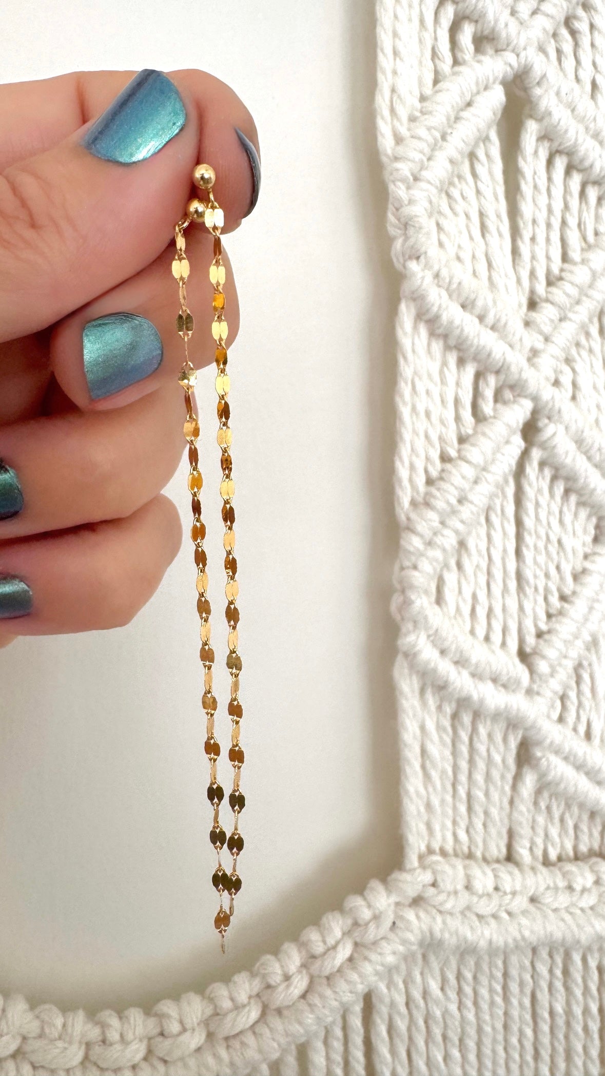 Gold Filled Dusters - Mirror Chain Drop Earrings for Women - Dangly Links Posts - Waterfall Earrings -