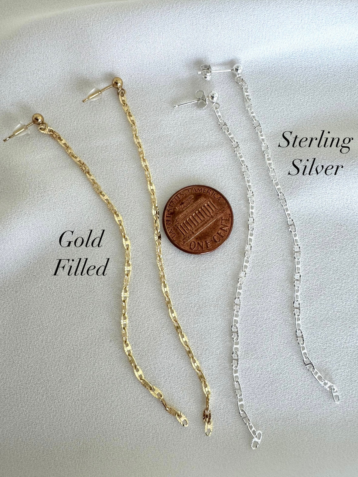 Sterling Silver Duster Earrings for Women - Dangly Chain Drop Posts - Waterfall Earrings