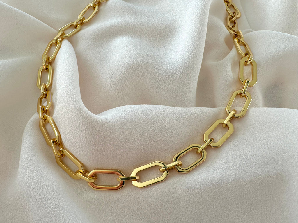 24k Gold Filled Octagon Shaped Link Chain Necklace - Oblong Paperclip Chain Links