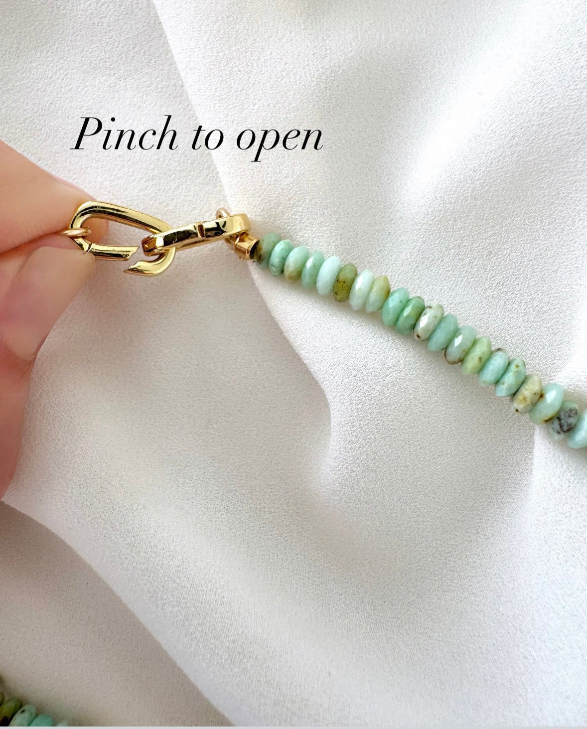 Real Beaded Amazonite Necklace with Large Gold Filled Clasp -