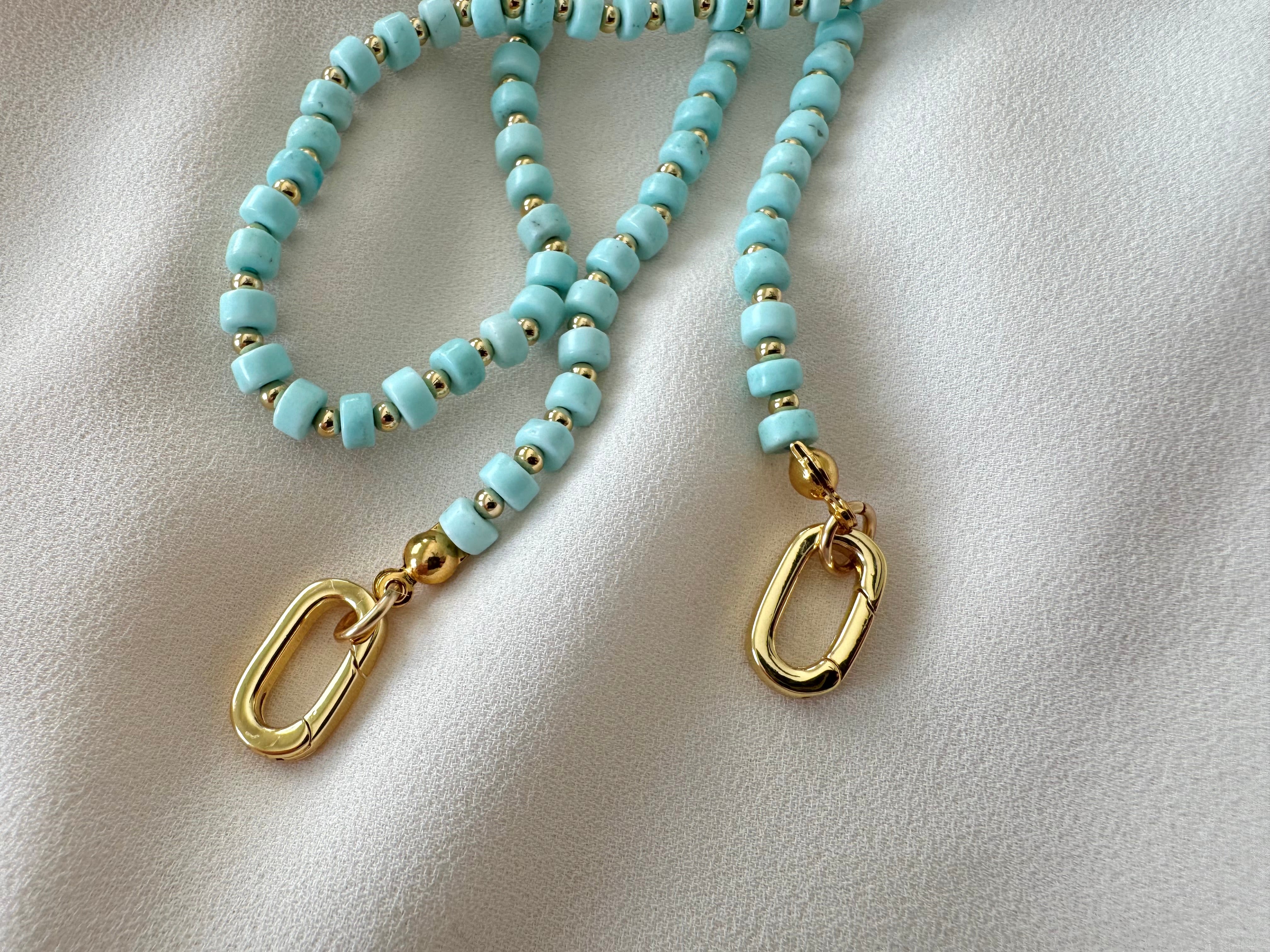 Real Beaded Turquoise Necklace with Large Gold Filled Clasp - December Birthstone