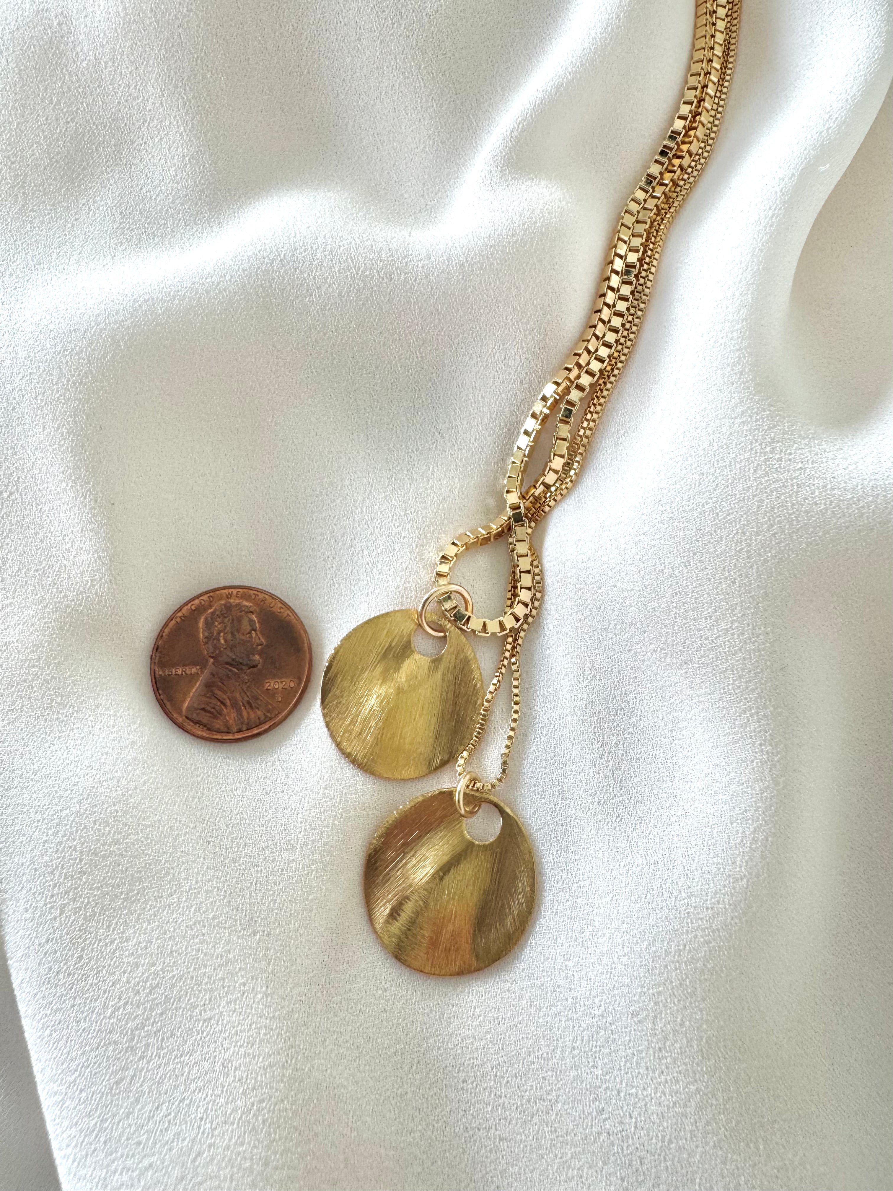 Gold Brushed Wavy Coin Necklace - Box Chain - Figaro Chain - Paperclip Chain