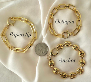 24k Gold Filled Chunky Paperclip Link Chain Bracelets for Layering - Christmas Gift for Women