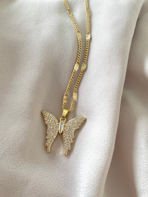 Gold Filled Micro Pave Butterfly Pendant Necklace - April Birthstone