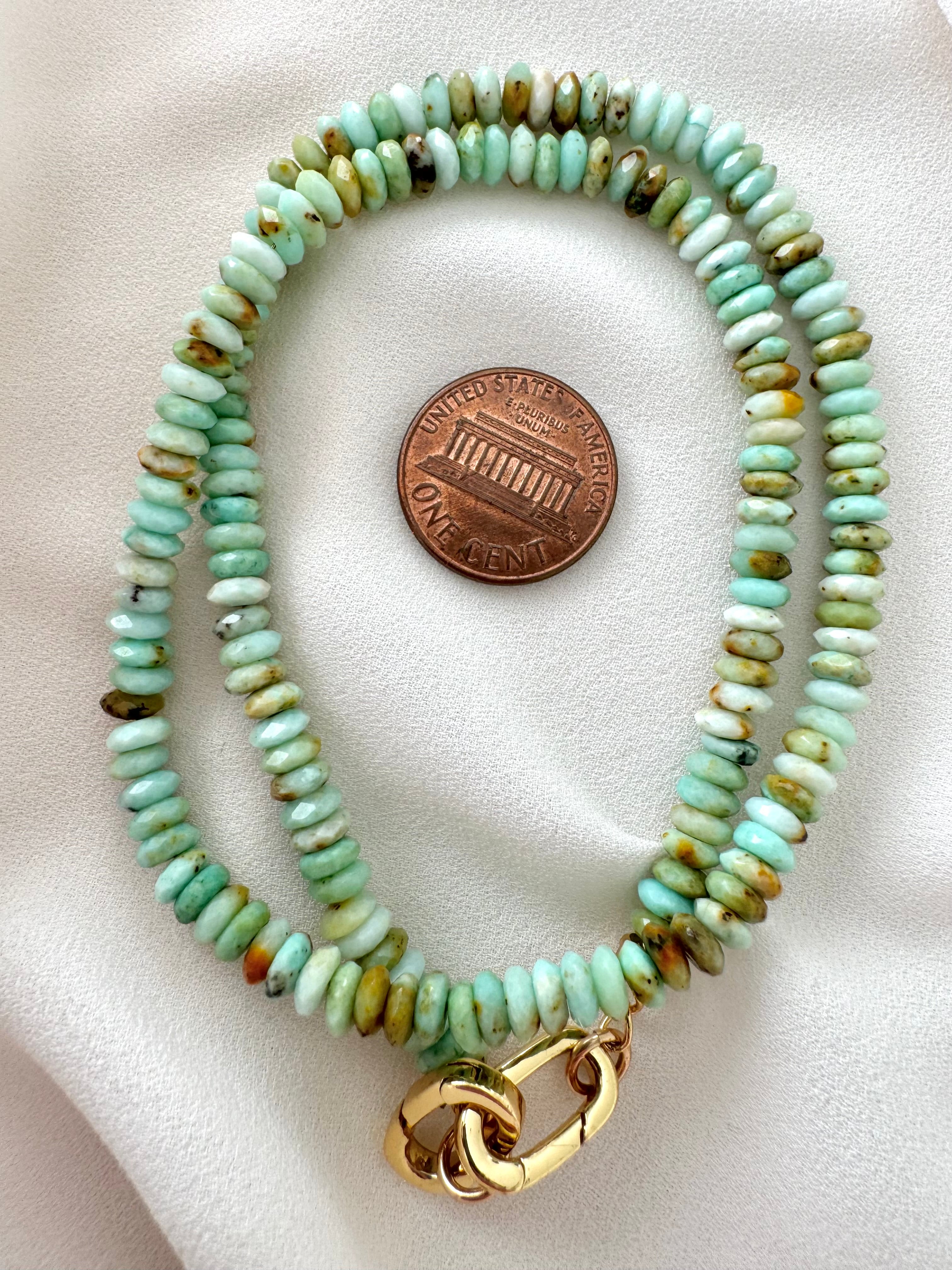 Real Beaded Amazonite Necklace with Large Gold Filled Clasp -