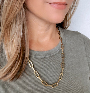 Gold Filled Thick Paperclip Link Chain Necklace - FULLY ADJUSTABLE - Lariat Necklace - Rectangle Link Chain