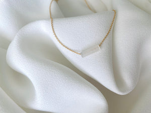 Ultra Dainty Selenite Crystal Necklace - Gold Filled - Floating Gypsum Bar Charm