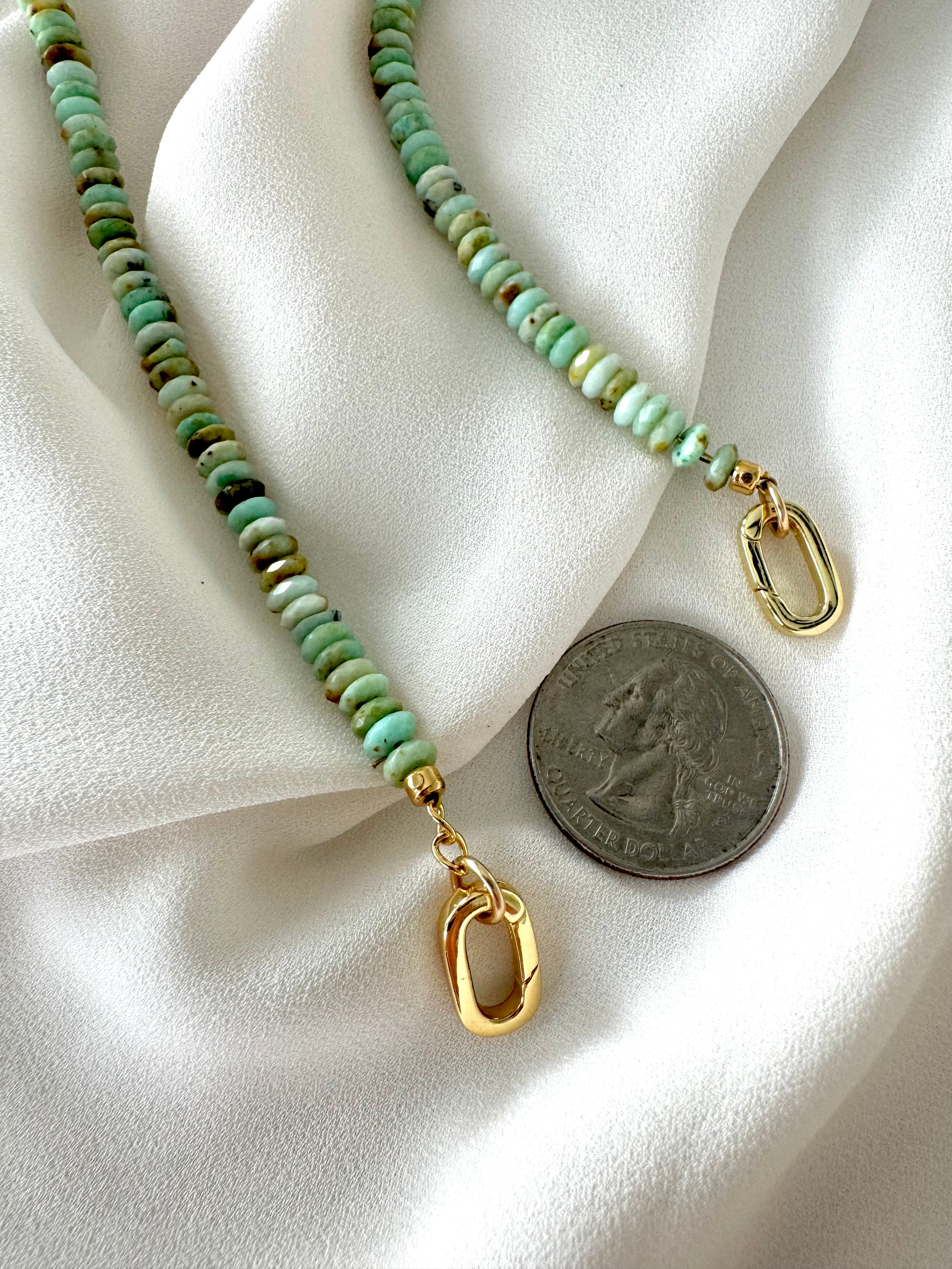 Real Beaded Amazonite Necklace with Large Gold Filled Clasp -