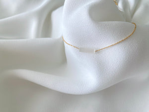 Ultra Dainty Selenite Crystal Necklace - Gold Filled - Floating Gypsum Bar Charm