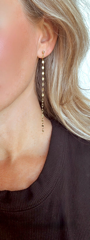 Gold Filled Dusters - Mirror Chain Drop Earrings for Women - Dangly Links Posts - Waterfall Earrings -