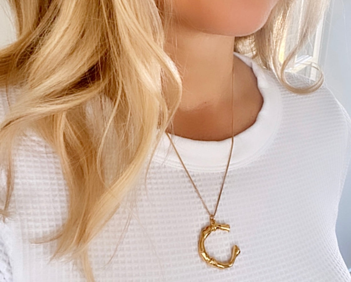 Chunky Gold Bamboo Initial Letter Necklace {18 and 20 inches}