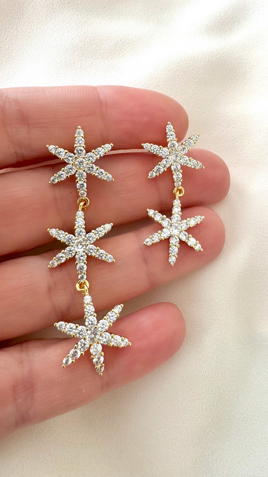 Gold Filled Micro Pave Dangle Drop Star Earrings - Cocktail Party Holiday Jewelry