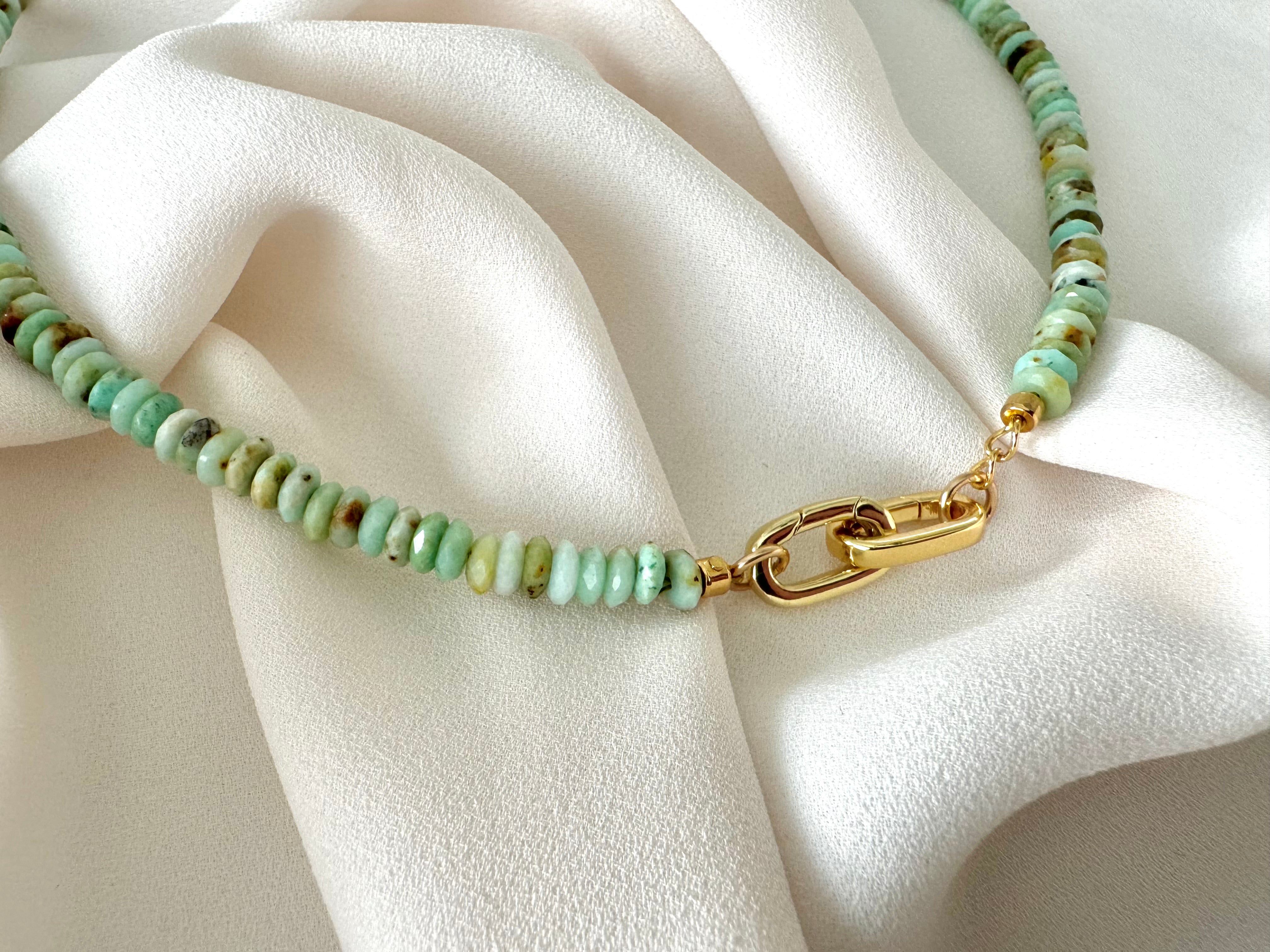 Real Beaded Amazonite Necklace with Large Gold Filled Clasp -