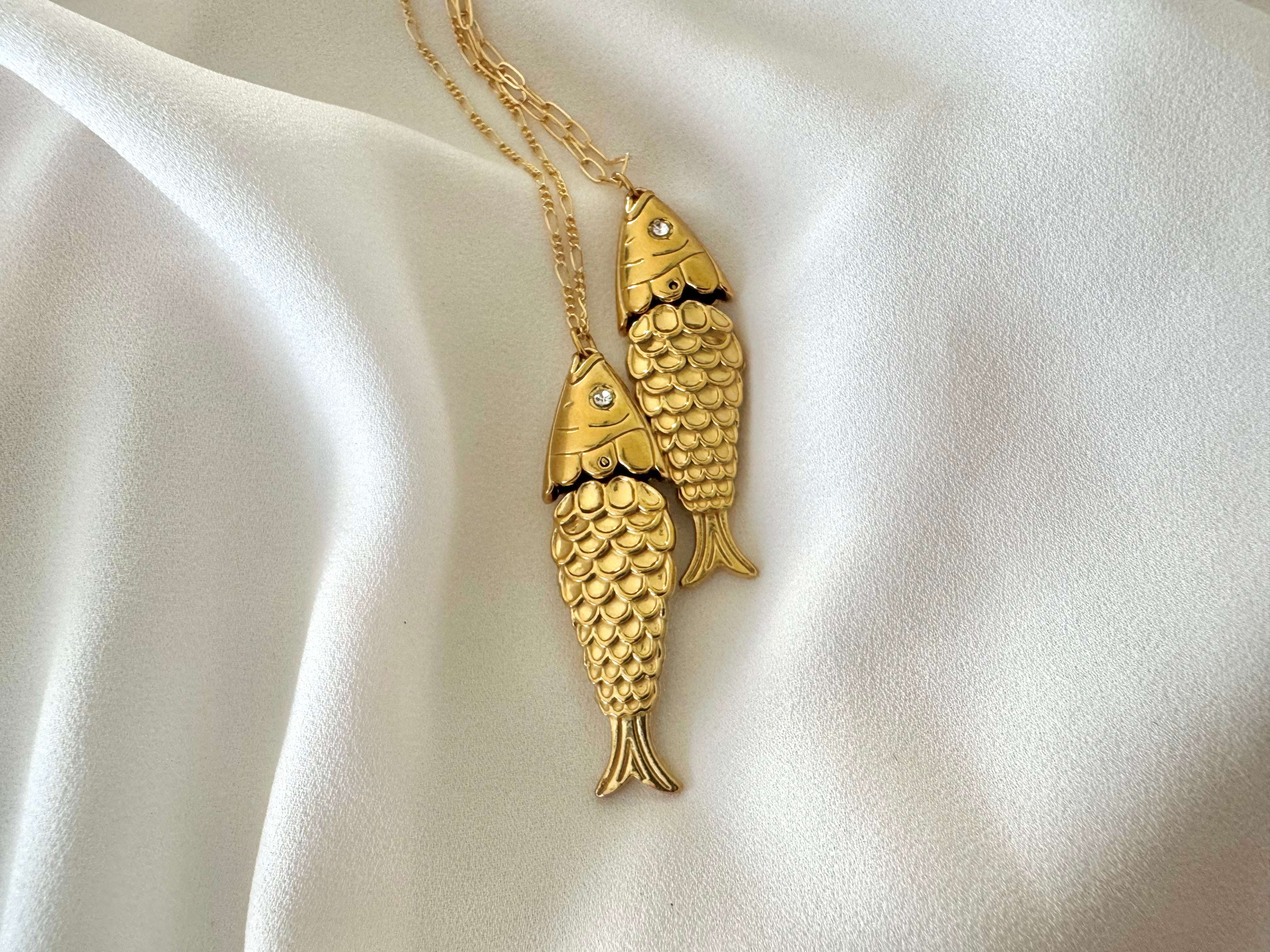 Articulated Gold Sardine Fish Pendant Necklace - Gold Filled Chain