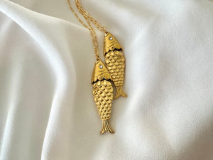 Articulated Gold Sardine Fish Pendant Necklace - Gold Filled Chain