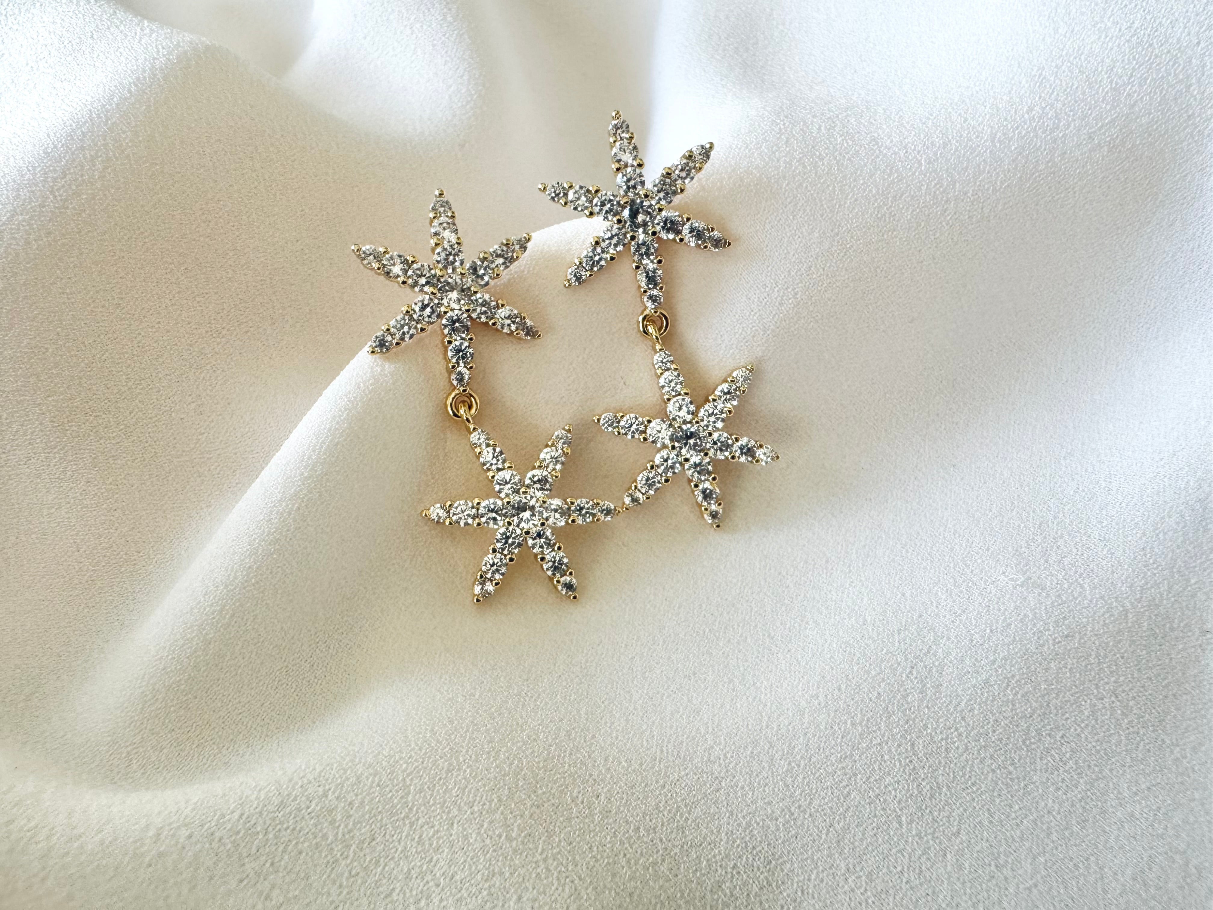 Gold Filled Micro Pave Dangle Drop Star Earrings - Cocktail Party Holiday Jewelry