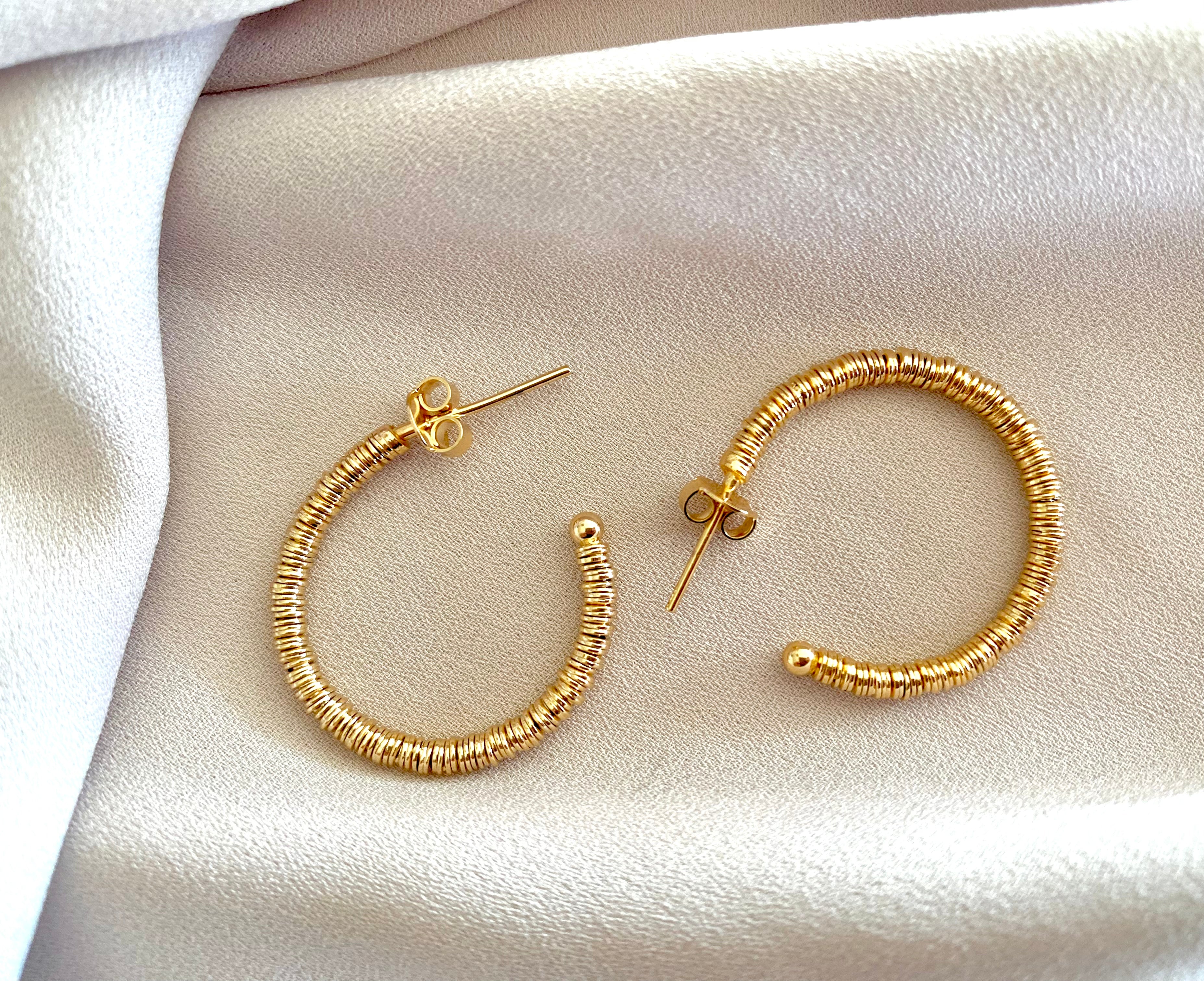Gold Hoop Earrings Gold Filled Hoops Wire Wrapped Earrings Textured Gold Hoops Minimalist Jewelry Christmas Gifts Medium Sized Hoop Earrings