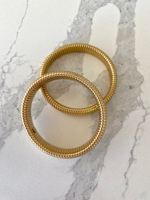 Gold Snake Bangle Bracelets - Ridged Chunky Golden Bracelets - Stainless