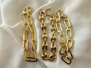 24k Gold Filled Chunky Paperclip Link Chain Bracelets for Layering - Christmas Gift for Women