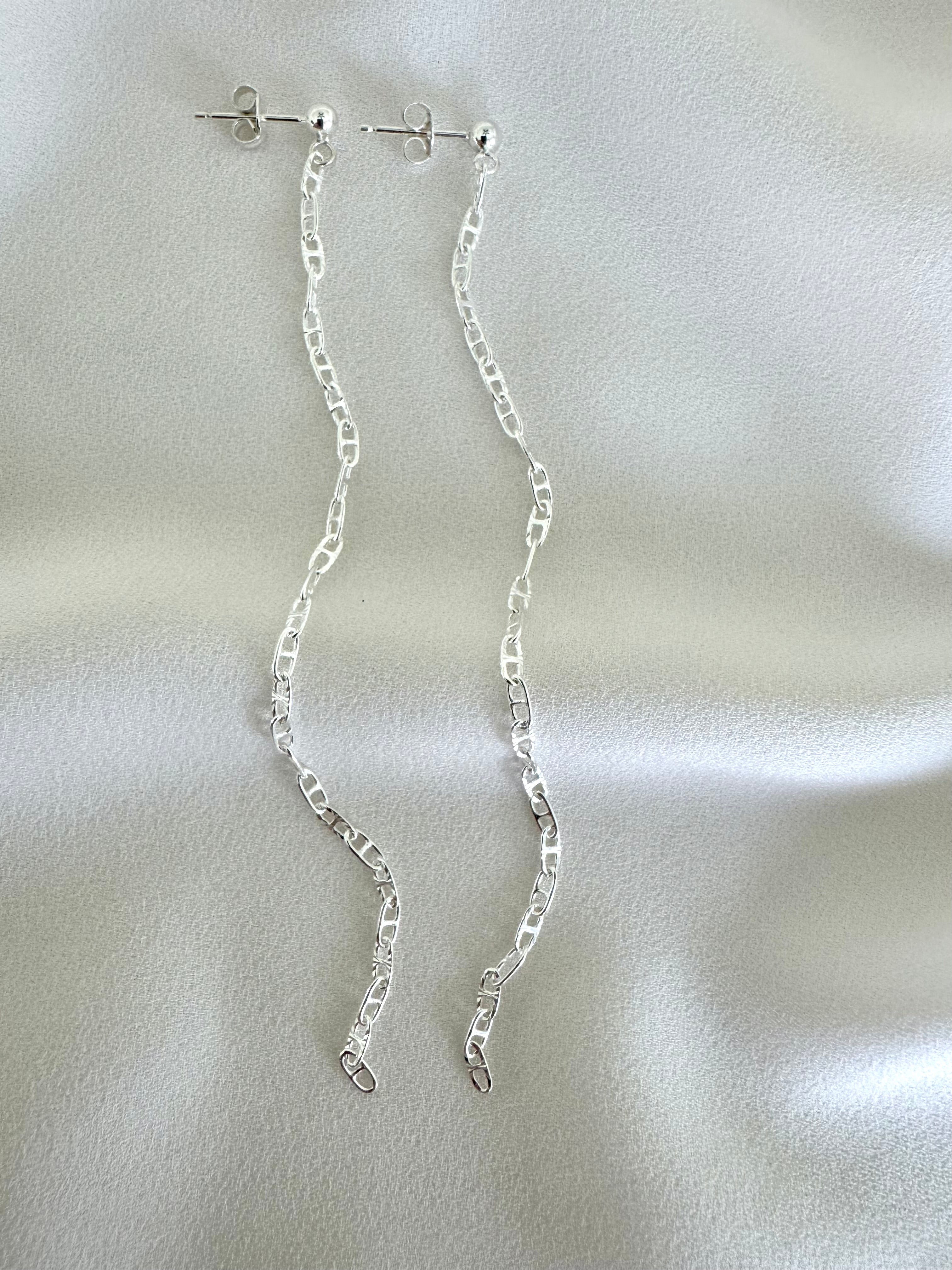 Sterling Silver Duster Earrings for Women - Dangly Chain Drop Posts - Waterfall Earrings