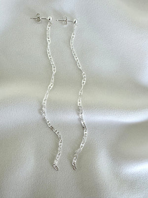 Sterling Silver Duster Earrings for Women - Dangly Chain Drop Posts - Waterfall Earrings