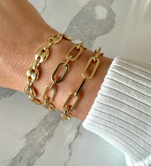 24k Gold Filled Chunky Paperclip Link Chain Bracelets for Layering - Christmas Gift for Women