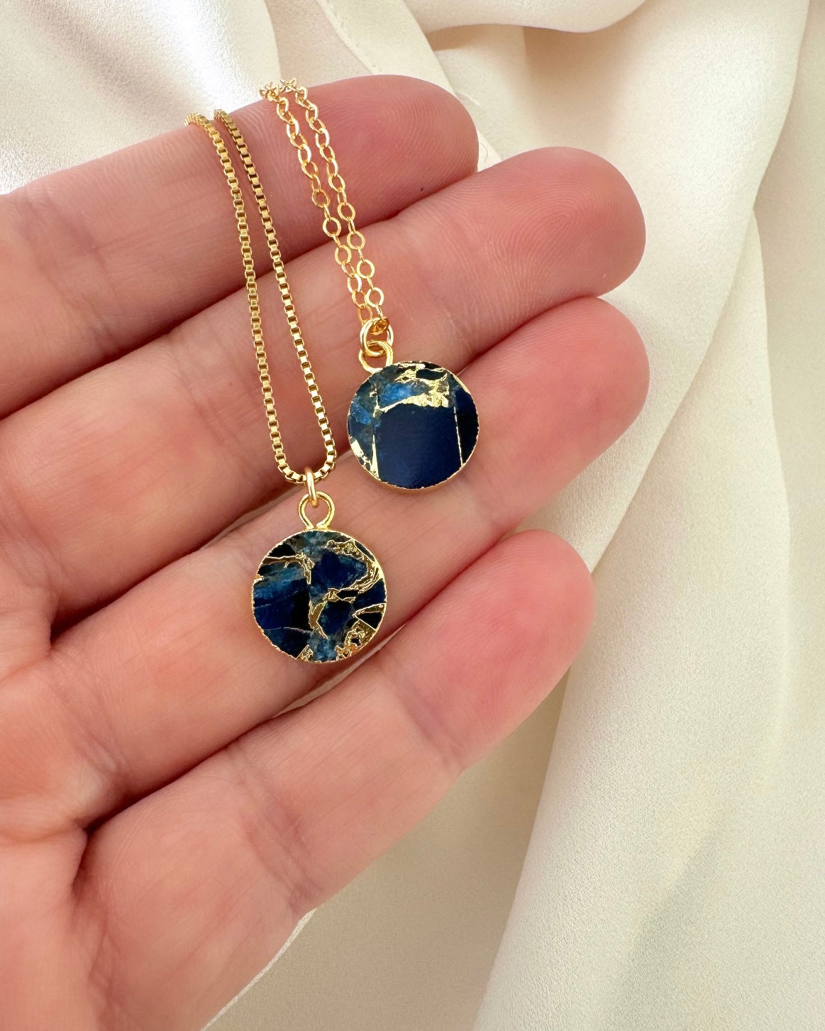 Dainty Sapphire Coin Medallion Pendant Necklace - September Birthstone