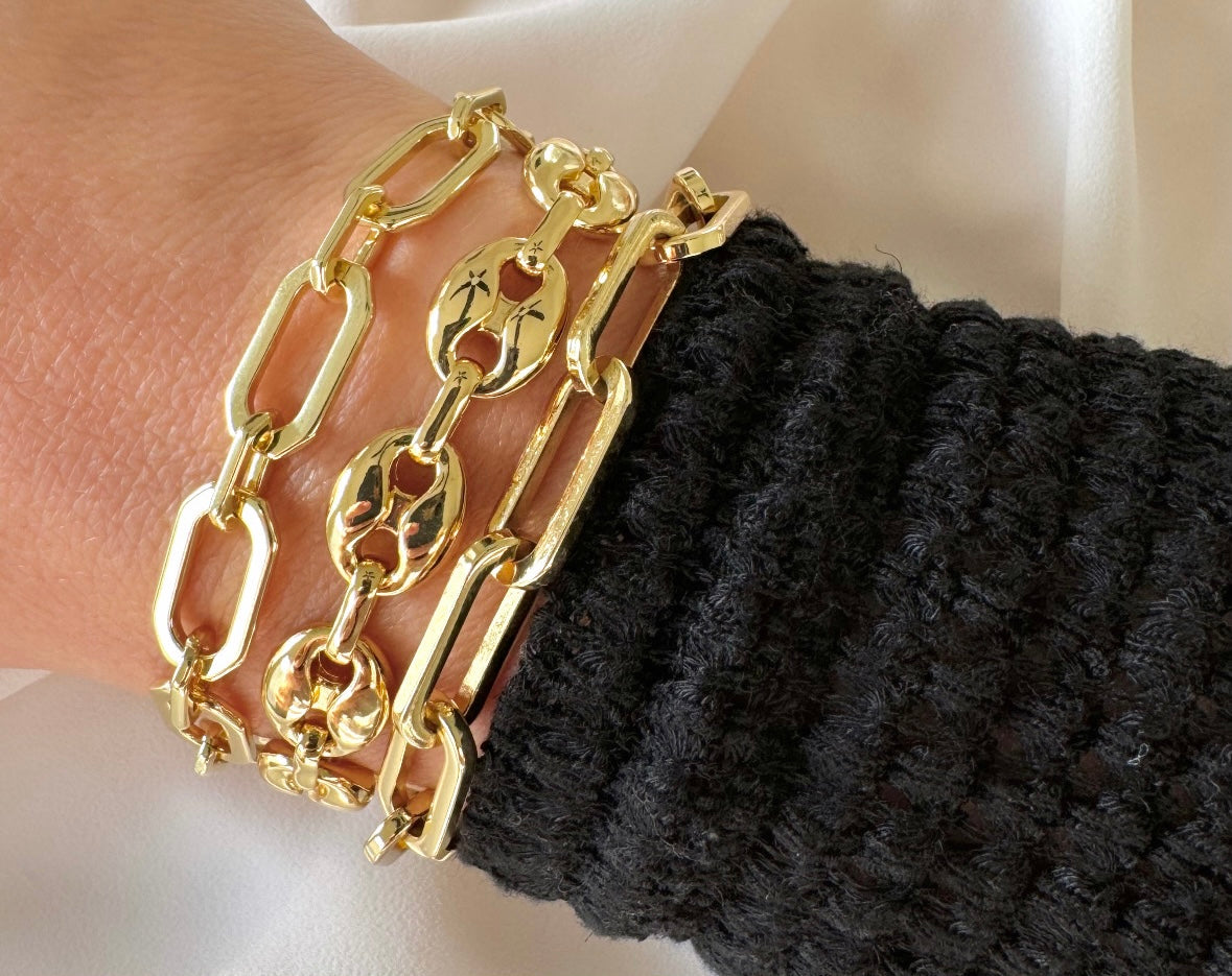 24k Gold Filled Chunky Paperclip Link Chain Bracelets for Layering - Christmas Gift for Women