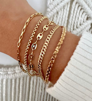 Gold Filled Stacking Bracelets Thick Rolo Chain Anchor Mariner Chain Rectangle Paperclip