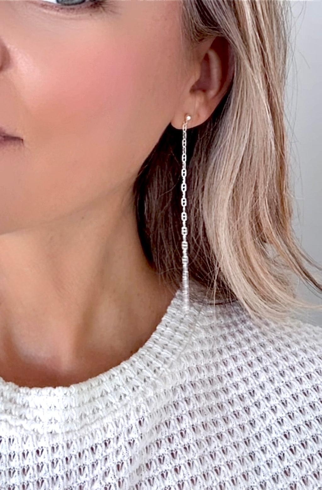 Sterling Silver Duster Earrings for Women - Dangly Chain Drop Posts - Waterfall Earrings