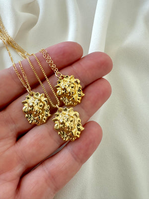 Vintage Style Gold Lion Lioness Pendant Necklace