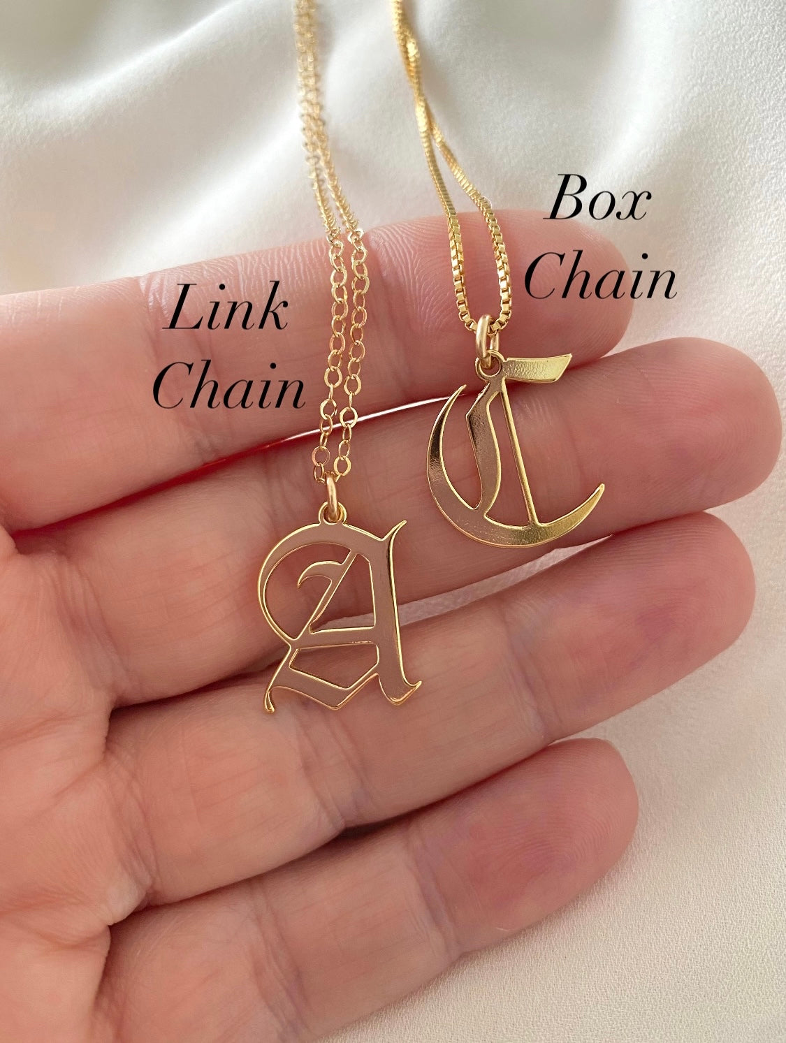 Gold Filled Old English Upper Case Letter Necklace {16 and 18 inches}
