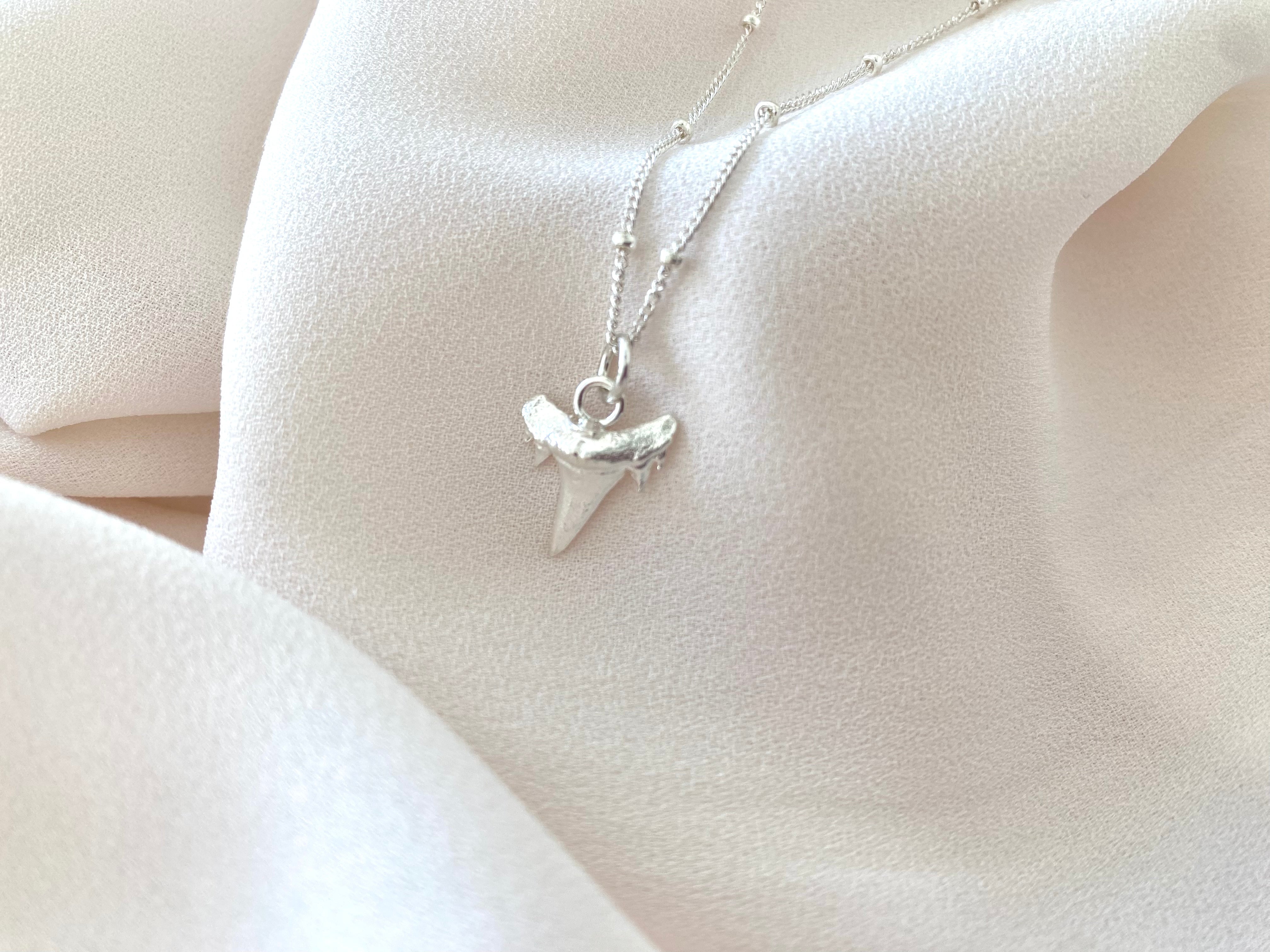 Dainty Sterling Silver Shark Tooth Pendant Necklace