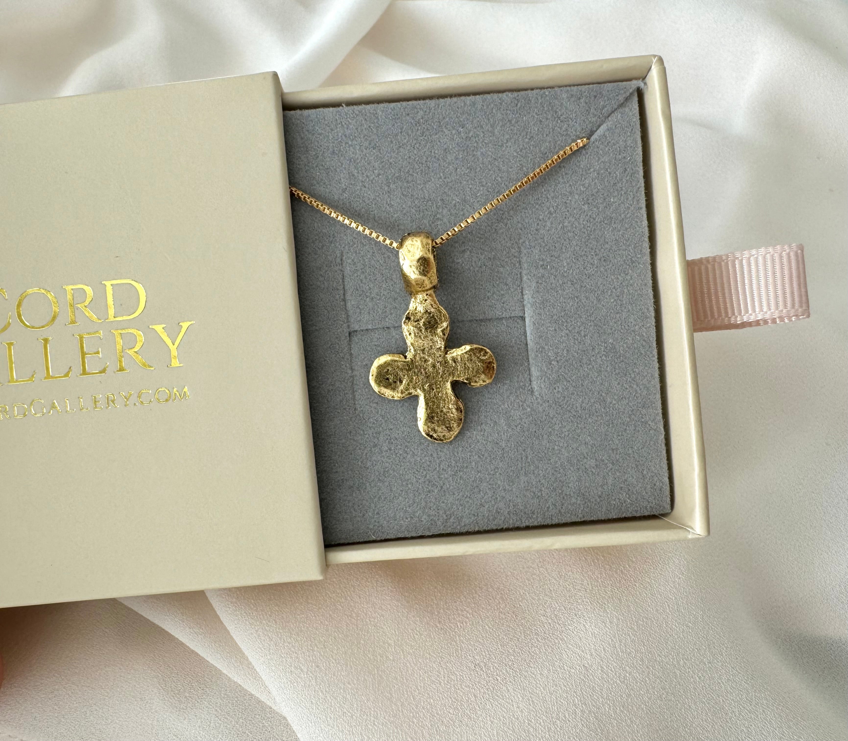 Ancient Rustic Hammered Cross Pendant Necklace - Gold Filled Chain