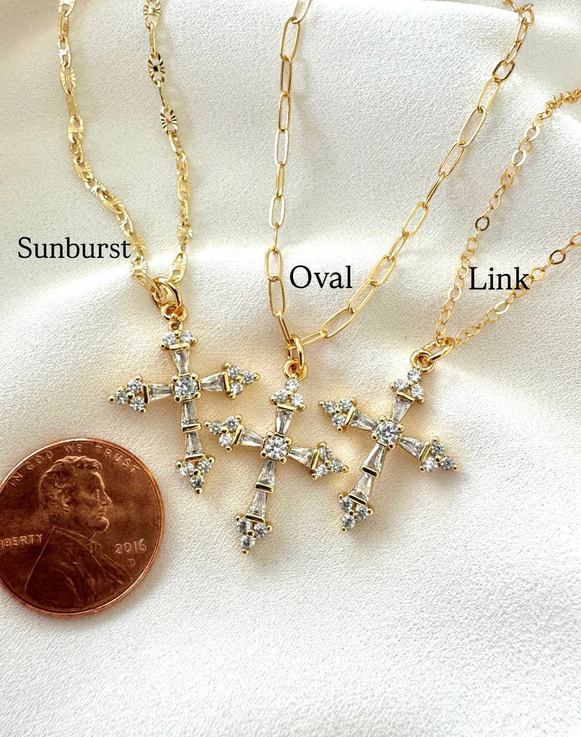 Gold Filled CZ Crystal Cross Pendant Necklace