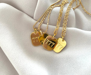 Gold Filled 777 Pendant Necklace Chunky Box Chain Thick Paperclip Necklace Religious Pendant Angel Necklace Numbers Charm Meaningful Gifts