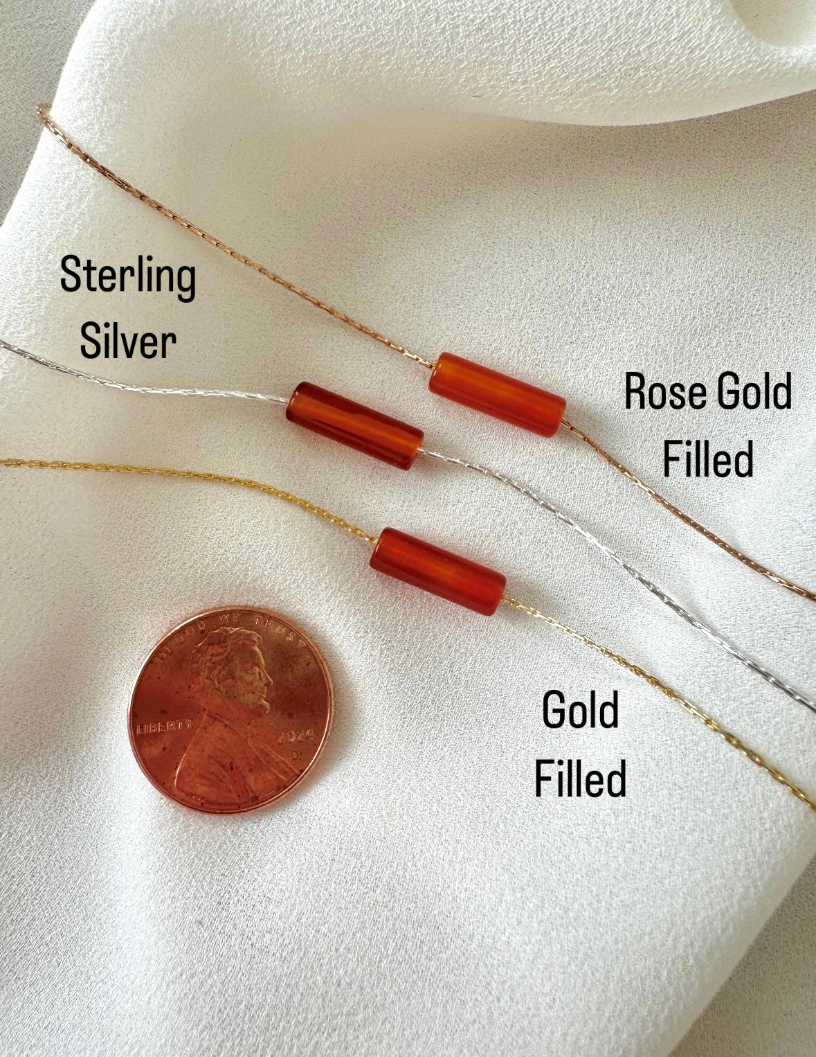 Dainty Carnelian Necklace - Gold Filled - Rose Gold Filled - Sterling Silver - Floating Gemstone Necklace - Carnelian Bar