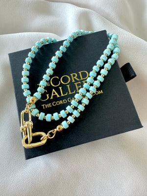 Real Beaded Turquoise Necklace with Large Gold Filled Clasp - December Birthstone