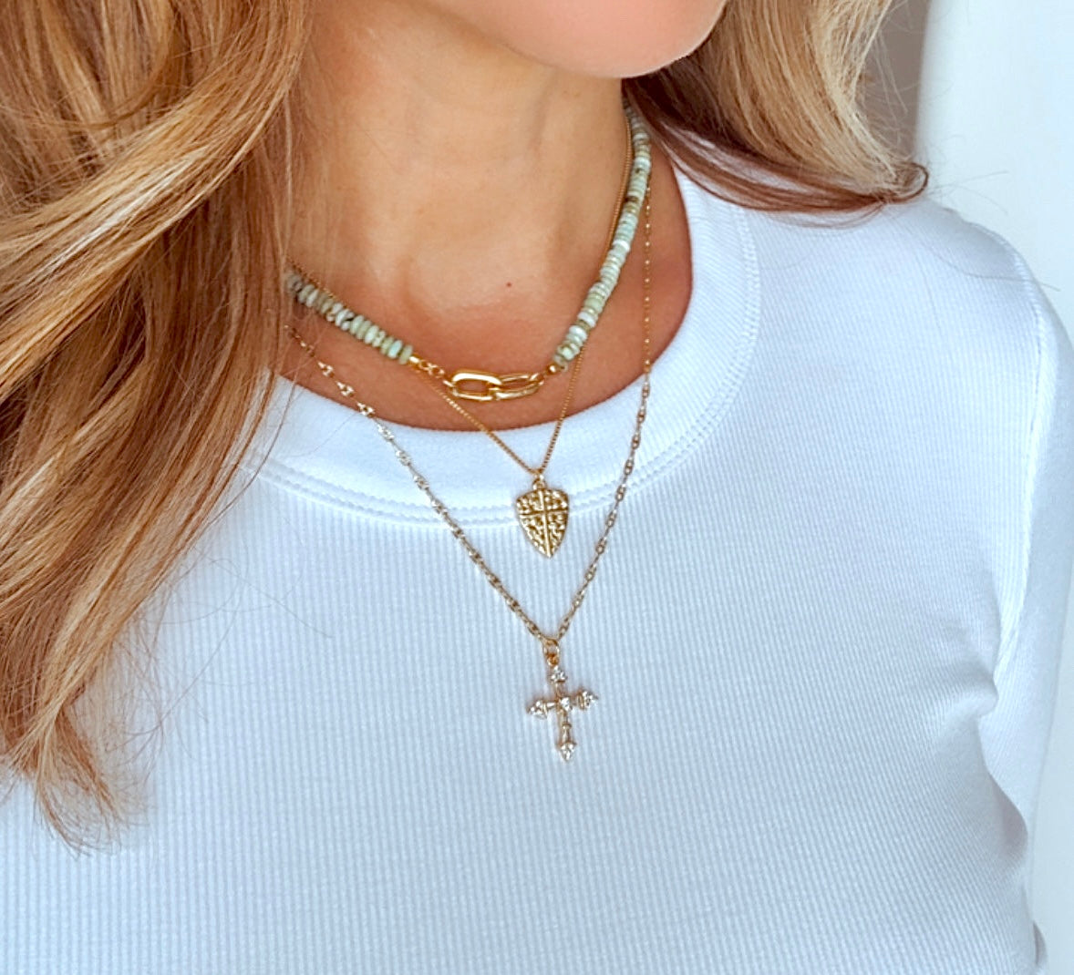 Real Beaded Amazonite Necklace with Large Gold Filled Clasp -