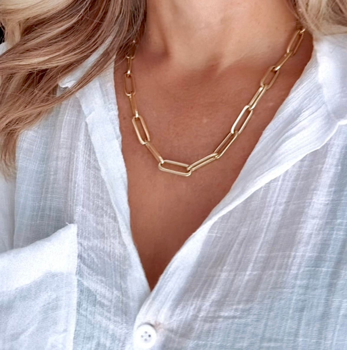 Gold Filled Big Link Paperclip Chain Necklace Large Link Layering Necklace