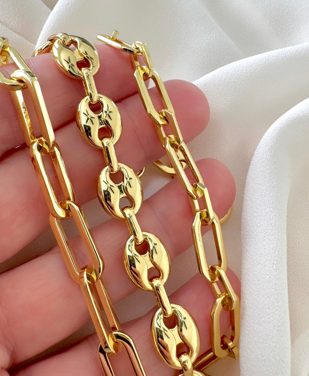 24k Gold Filled Chunky Paperclip Link Chain Bracelets for Layering - Christmas Gift for Women