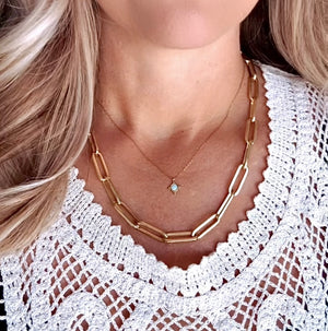 Gold Filled Big Link Paperclip Chain Necklace Large Link Layering Necklace