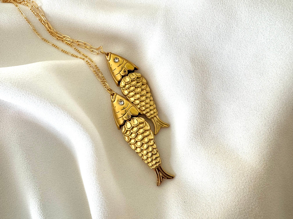 Articulated Gold Sardine Fish Pendant Necklace - Gold Filled Chain