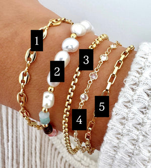 Keshi Pearl + Gemstone Bracelet - Gold Filled Mariner Chain Bracelet - Rolo Bracelet - Paperclip Chain