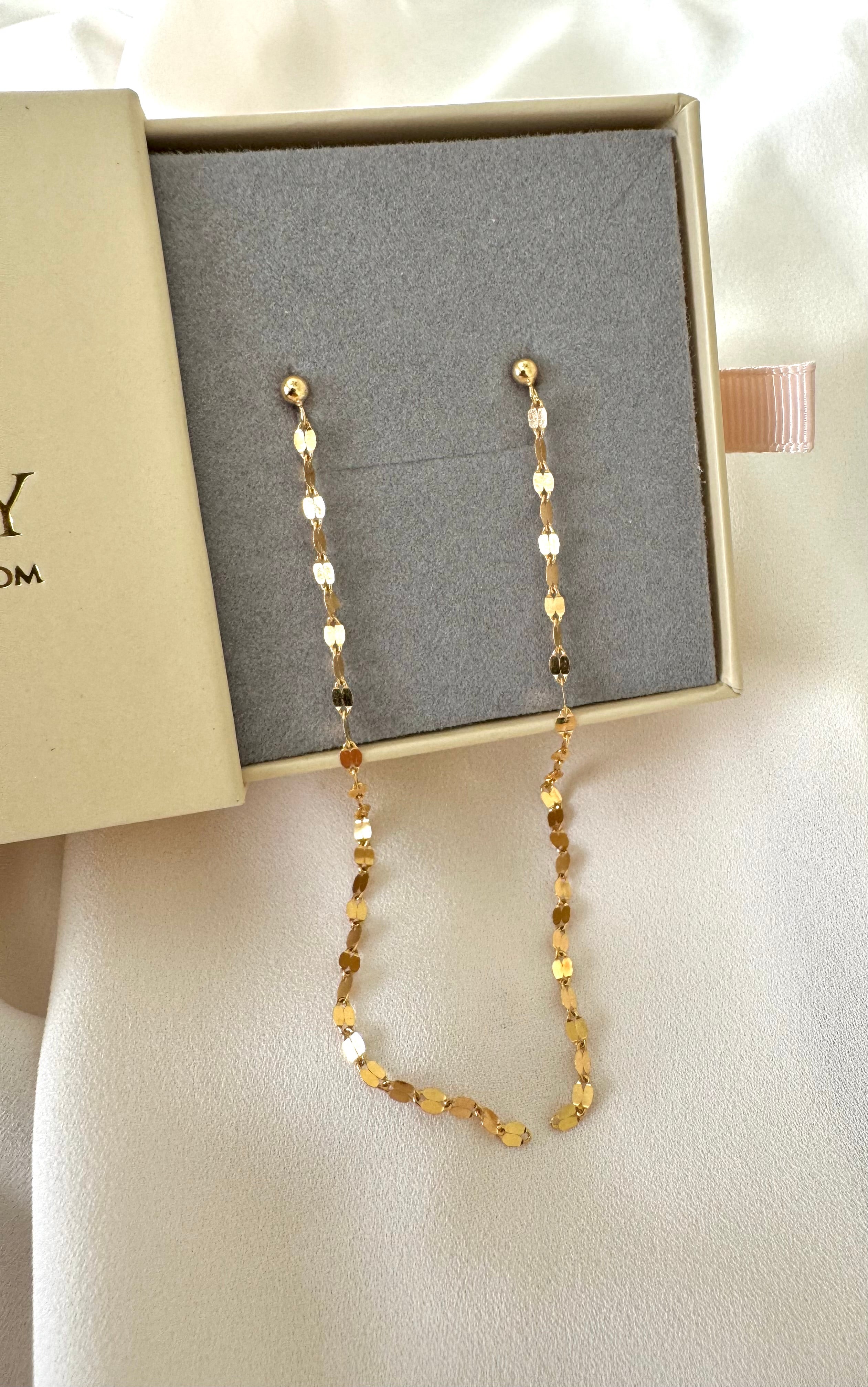 Gold Filled Dusters - Mirror Chain Drop Earrings for Women - Dangly Links Posts - Waterfall Earrings -