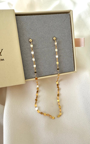 Gold Filled Dusters - Mirror Chain Drop Earrings for Women - Dangly Links Posts - Waterfall Earrings -