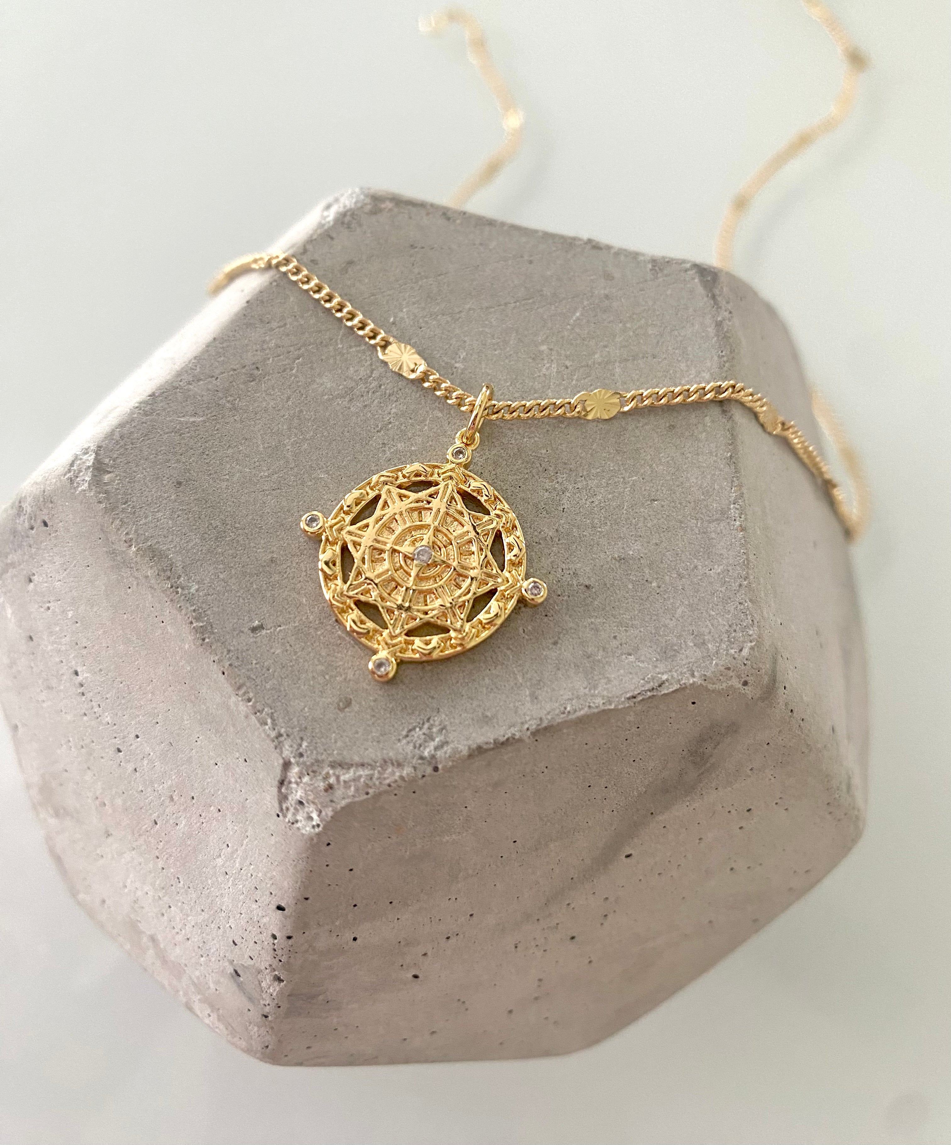 Gold Filled North Star Compass Medallion Necklace
